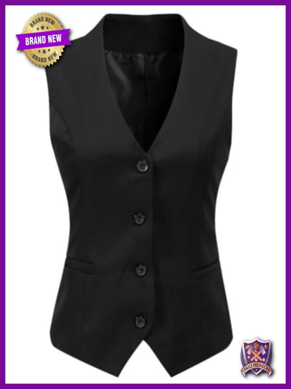 Women's Fitted Business Vest V-Neck 4 Button Suit Waistcoat Polyester